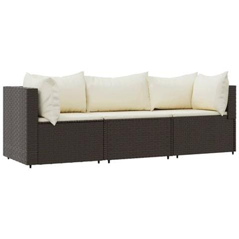 Set Mobili Da Giardino 3 Pz Con Cuscini In Polyrattan Marrone - Foto 1