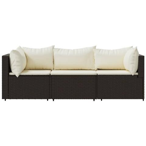 Set Mobili Da Giardino 3 Pz Con Cuscini In Polyrattan Marrone - Foto 2