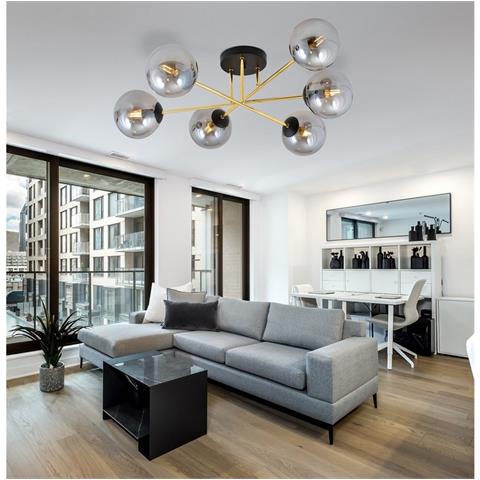 Lampada A Soffitto Magnum - Nero, Oro, Grigio - Acciaio Verniciato A Polvere, Vetro - 55x23x75 Cm - Foto 8