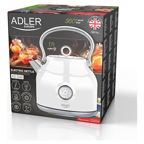 AD 1346 bollitore elettrico 1,7 L 2200 W Metallico, Bianco - Foto 10