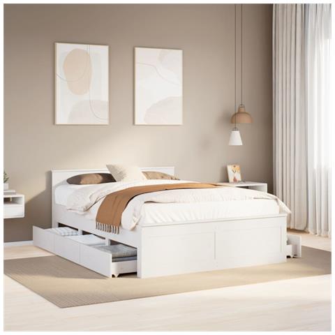 Giroletto Senza Materasso Con Testata Bianco 140x190 Cm Pino - Foto 1