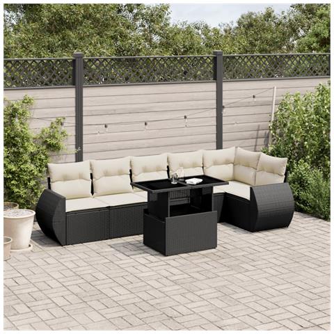 Set Divani Da Giardino Con Cuscini 7pz Nero Polyrattan - Foto 1