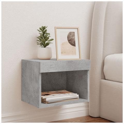 Comodino Con Luci Led A Parete Grigio Cemento - Foto 3