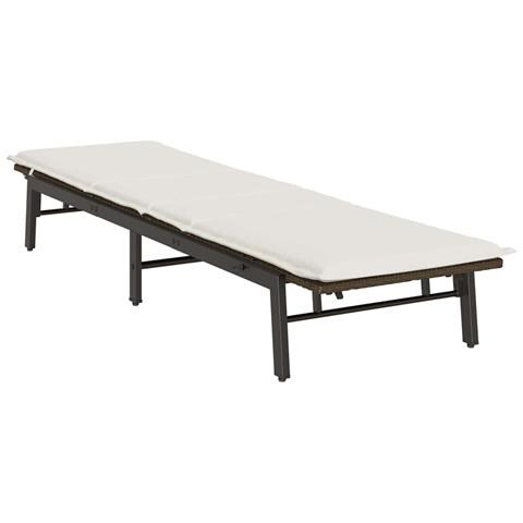 Lettino Prendisole con Cuscino Marrone in Polyrattan - Foto 2