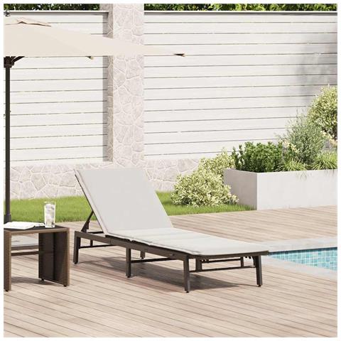 Lettino Prendisole con Cuscino Marrone in Polyrattan - Foto 1