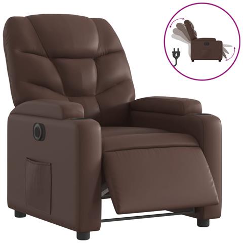 Poltrona Reclinabile Elettrica Marrone In Similpelle - Foto 2