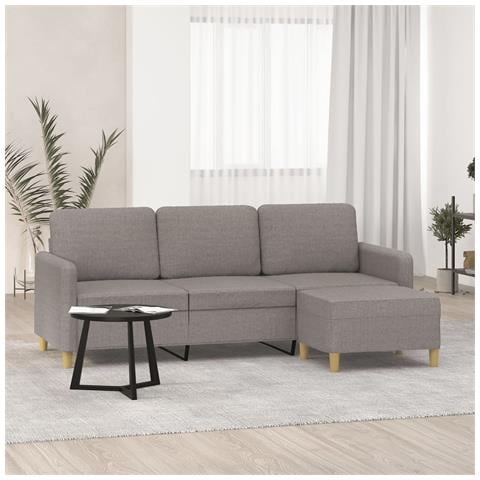 Divano a 3 Posti con Poggiapiedi Tortora 180 cm in Tessuto - Foto 2