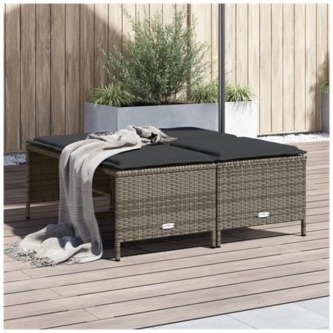 Sgabelli da Giardino con Cuscini 4 pz Grigi in Polyrattan - Foto 2