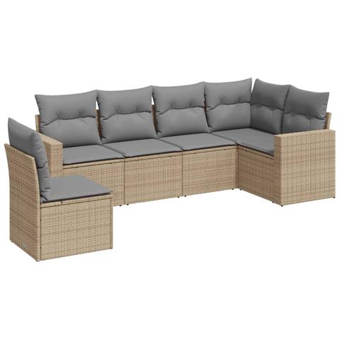 Set Divano da Giardino 6 pz con Cuscini Beige in Polyrattan - Foto 1