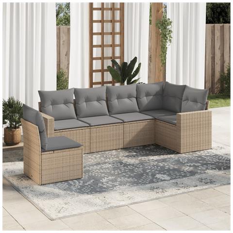 Set Divano da Giardino 6 pz con Cuscini Beige in Polyrattan - Foto 2