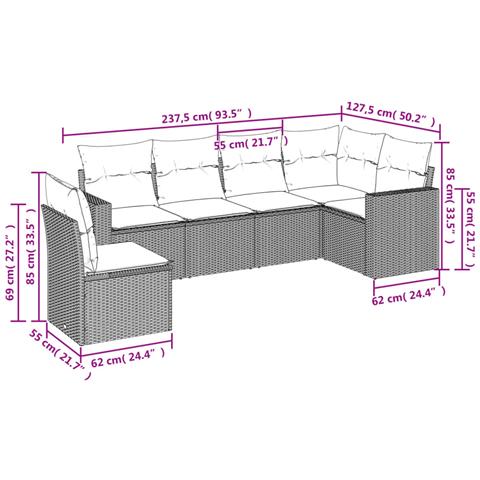 Set Divano da Giardino 6 pz con Cuscini Beige in Polyrattan - Foto 3