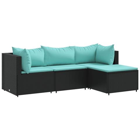 Set Divani da Giardino 4 pz con Cuscini Nero in Polyrattan - Foto 1