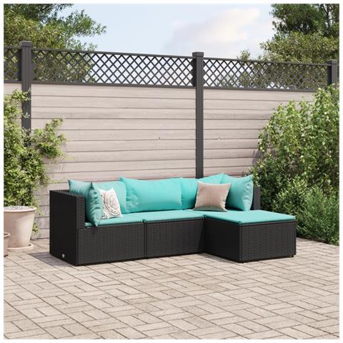 Set Divani da Giardino 4 pz con Cuscini Nero in Polyrattan - Foto 2
