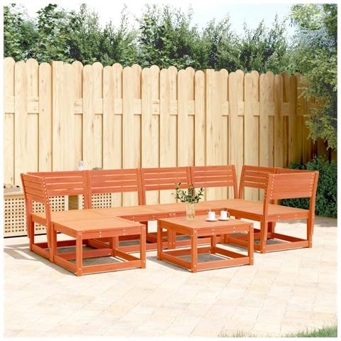 Set Divani da Giardino 6 pz Marrone Cera Legno Massello Pino - Foto 2