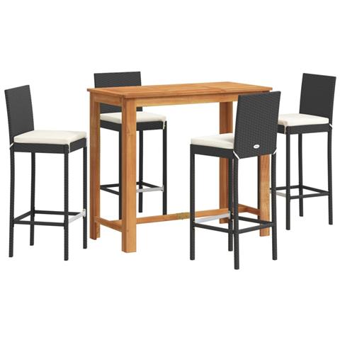 Set Bar da Giardino 5 pz Nero in Legno Acacia e Polyrattan - Foto 1