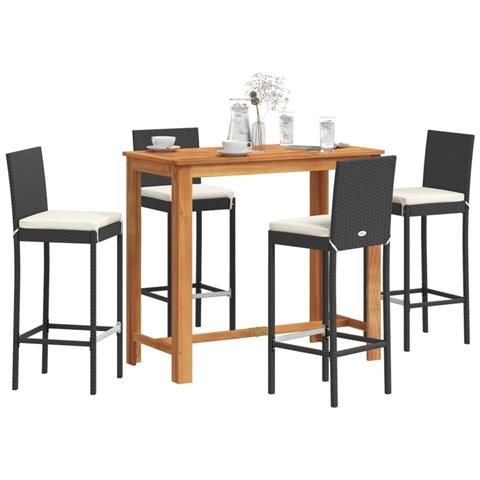 Set Bar da Giardino 5 pz Nero in Legno Acacia e Polyrattan - Foto 2