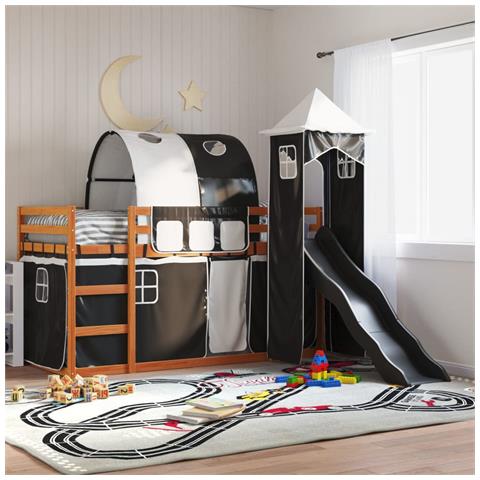 Letto a Castello con Scivolo e Tende Bianco e Nero 90x200 cm - Foto 2