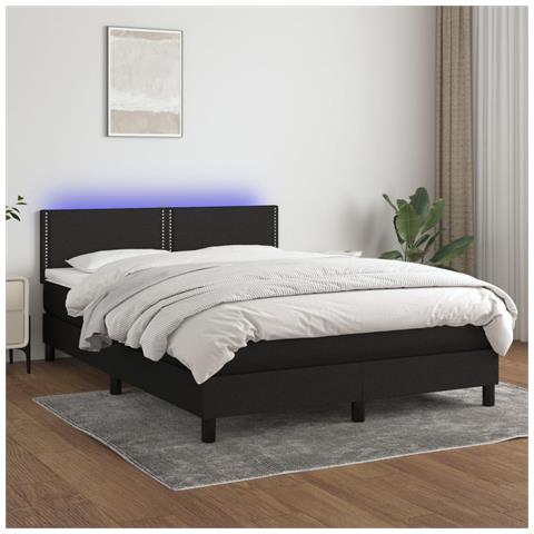 Letto a Molle con Materasso e LED Nero 140x200 cm in Tessuto - Foto 2