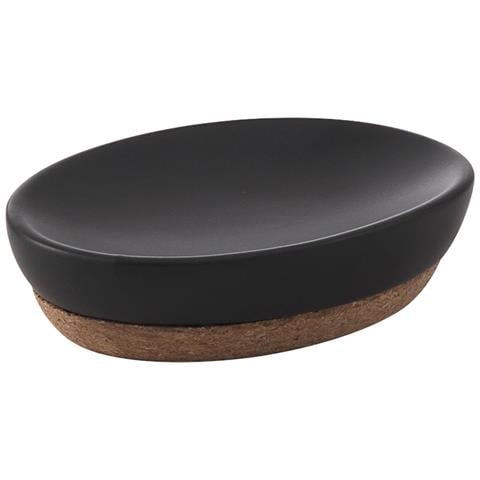 Portasapone D'appoggio In Ceramica E Sughero Il11 Serie Ilary Nero Matt - Foto 1