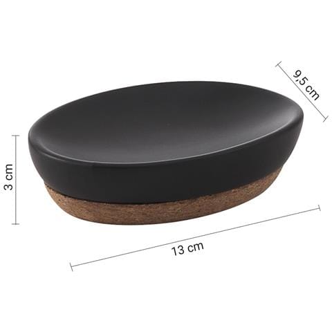 Portasapone D'appoggio In Ceramica E Sughero Il11 Serie Ilary Nero Matt - Foto 2