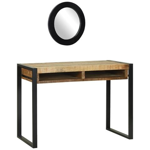 Tavolo da trucco con specchio 100x50x75 cm in legno massello grezzo di mango - Foto 1
