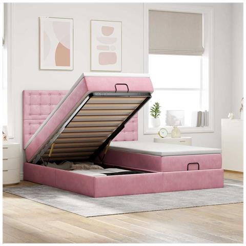 Struttura Letto Pouf con Materassi Rosa 200x200 cm Velluto - Foto 2