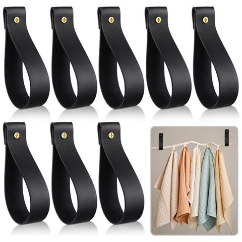 Set Di 6 Ganci Da Parete In Pelle Pu Marrone - Cinghie Decorative Con Viti In Ottone Black - Foto 1