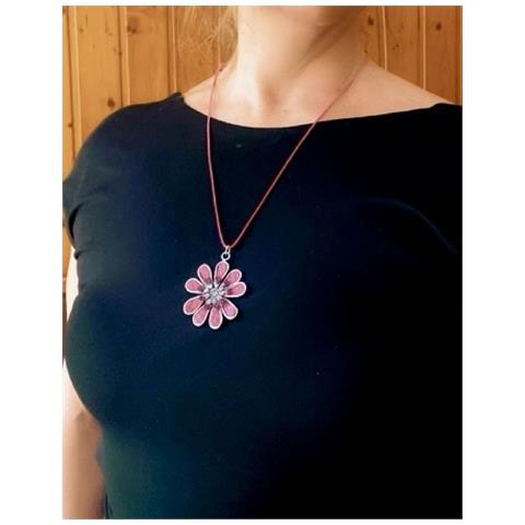 Collana Lunga A Forma Di Margherita Con Cristallo Rosa Di Sw - Foto 5