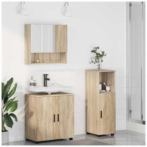 Set di mobili per il bagno con porta 3 pcs Rovere Sonoma - Foto 2