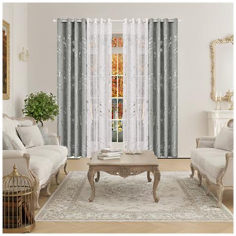 Set Di Tende Oscuranti 100x130cm Con Stampa Argentata, Drappeggi In Poliestere Con Motivo Marmorizzato Silver+white - Foto 1