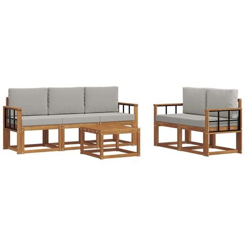 Set di divani da esterno 6 pcs Grigio Naturale e Chiaro - Foto 1