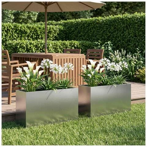 Vaso da giardino 2 pz Argento 80 x 30 x 40 cm Acciaio zincato - Foto 2