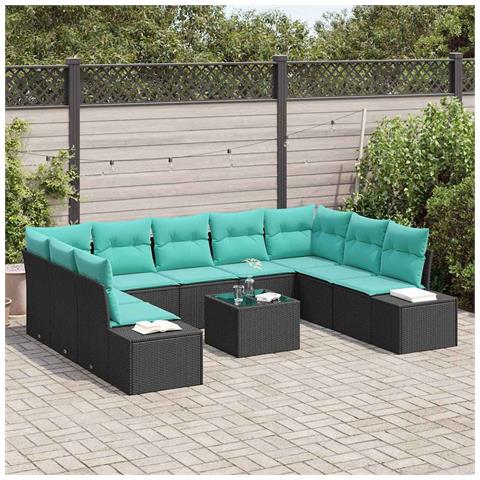 Set Divano da Giardino 9 pz 8-Numero di posti Nero e Turchese - Foto 2