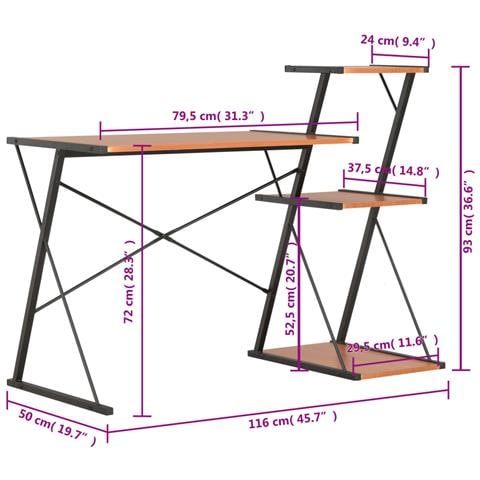 Scrivania con Ripiano Nera e Marrone 116x50x93 cm - Foto 2