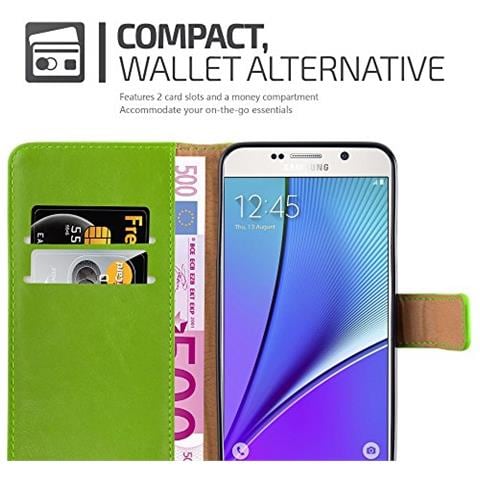 Custodia Compatibile Con Samsung Galaxy Note 5 In Verde Erbe - Coperchio Protettiva Con Chiusura Magnetica, Funzione Stand E Tasca Per Le Carte - Foto 2