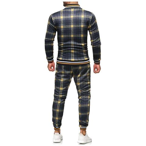 SLOWMOOSE - Tuta Sportiva Scozzese Moda Primavera Autunno Casual 2 Pezzi  Set, Giacca + Tailleur Pantalone [ grigio / M60-70 (kg) ] - ePRICE