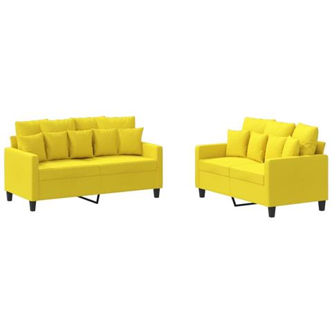 Set Di Divani 2 Pz Con Cuscini Giallo Chiaro In Tessuto - Foto 1