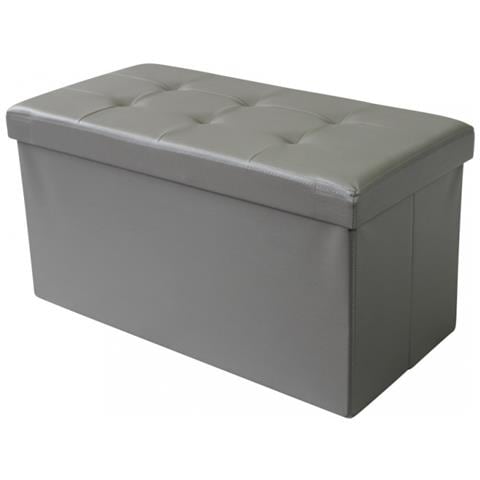Pouf Contenitore Rettangolare In Ecopelle Grigio - Foto 1