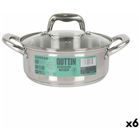 Casseruola Con Coperchio In Vetro Quttin Caesar Acciaio Ø 20 X 8 Cm (6 Unità) - Foto 1
