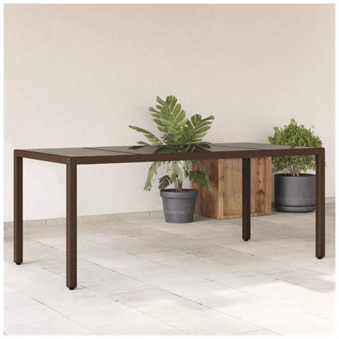Tavolo Giardino Piano In Vetro Marrone 190x90x75 Cm Polyrattan - Foto 1
