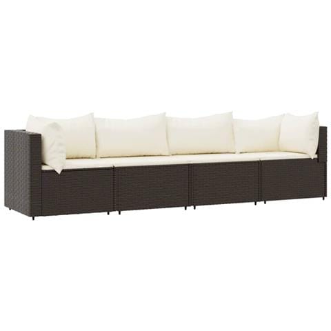 Set Mobili Da Giardino 4 Pz Con Cuscini In Polyrattan Marrone - Foto 1