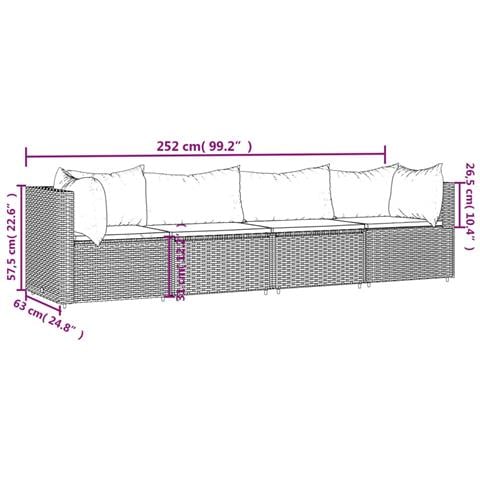 Set Mobili Da Giardino 4 Pz Con Cuscini In Polyrattan Marrone - Foto 8