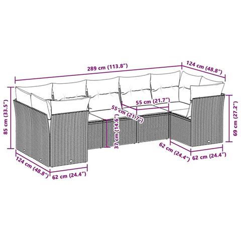 Set Divani da Giardino 7pz con Cuscini Grigio Chiaro Polyrattan - Foto 2