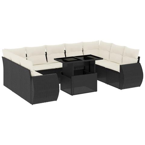 Set Divani Da Giardino 10pz Con Cuscini In Polyrattan Nero - Foto 2