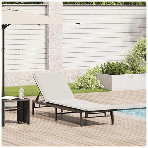 Lettino Prendisole con Cuscino Nero in Polyrattan - Foto 1
