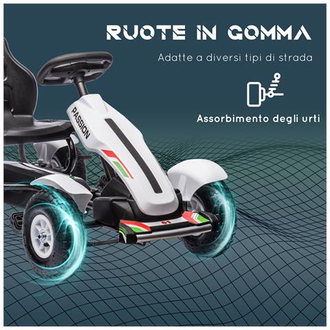 Go Kart a Pedali per Bambini 5-12 Anni in Plastica e Metallo con Sedile Regolabile e Freno a Mano, 121x58x61 cm - Foto 2