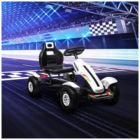 Go Kart a Pedali per Bambini 5-12 Anni in Plastica e Metallo con Sedile Regolabile e Freno a Mano, 121x58x61 cm - Foto 6