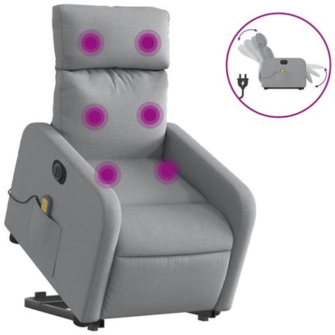 Poltrona Alzapersona Massaggi Elettrica Grigio Chiaro Tessuto - Foto 2