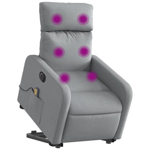 Poltrona Alzapersona Massaggi Elettrica Grigio Chiaro Tessuto - Foto 3