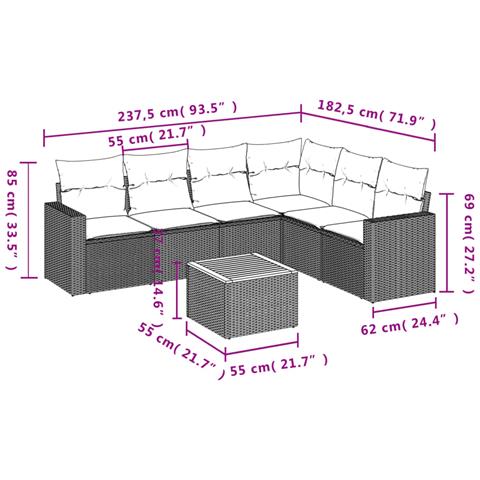 Set Divani Da Giardino Con Cuscini 7pz Nero Polyrattan - Foto 3